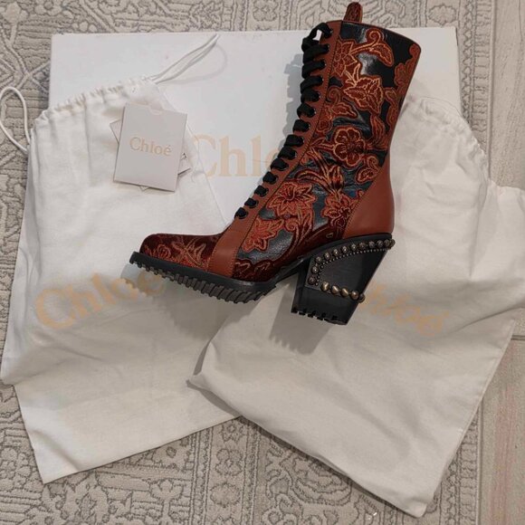 Chloe - Rylee Baroque Velvet Combat Boot U.S size 10 - Picture 2 of 16